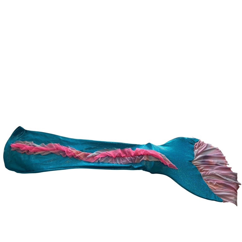 Turquoise Blue Glitter Mermaid Tail with Monofin and Pink Ruffles Swimmable